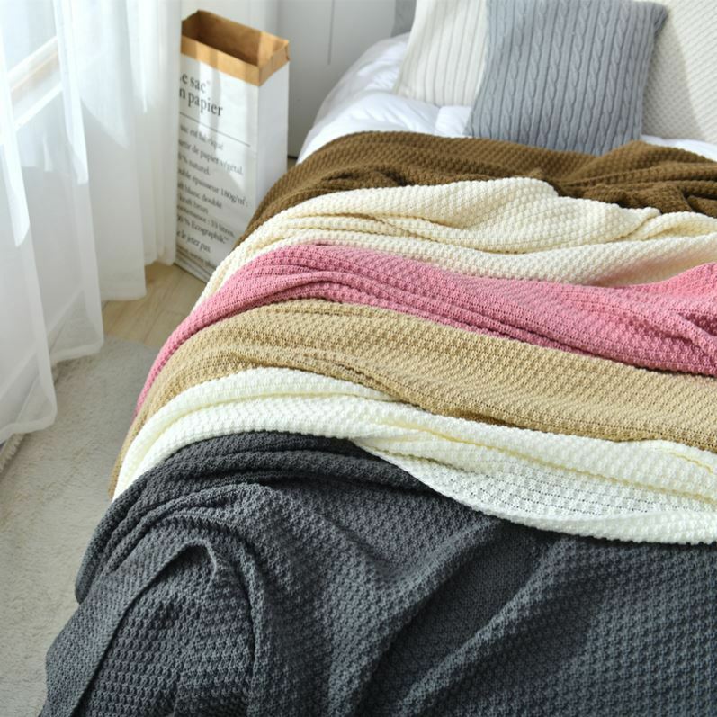 Couverture en fil avec pompon, couleur unie, Beige, gris, café, linge de maison pour lit, canapé, Cape à la mode