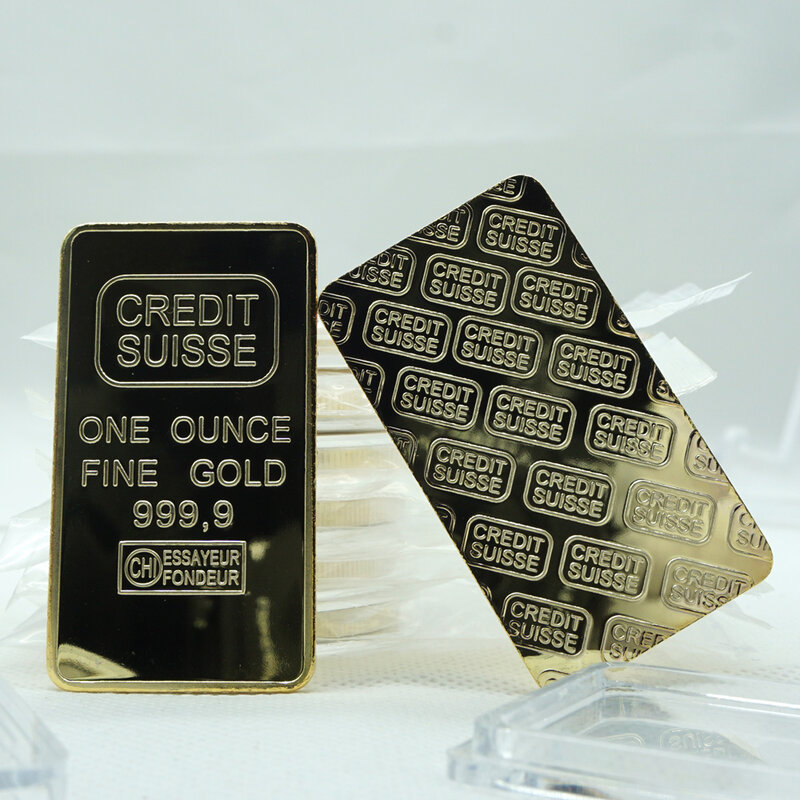 Barra de lingote en capas chapada en oro de 1oz 24CT, réplica de moneda suiza, barra de oro falso, 10 unids/lote