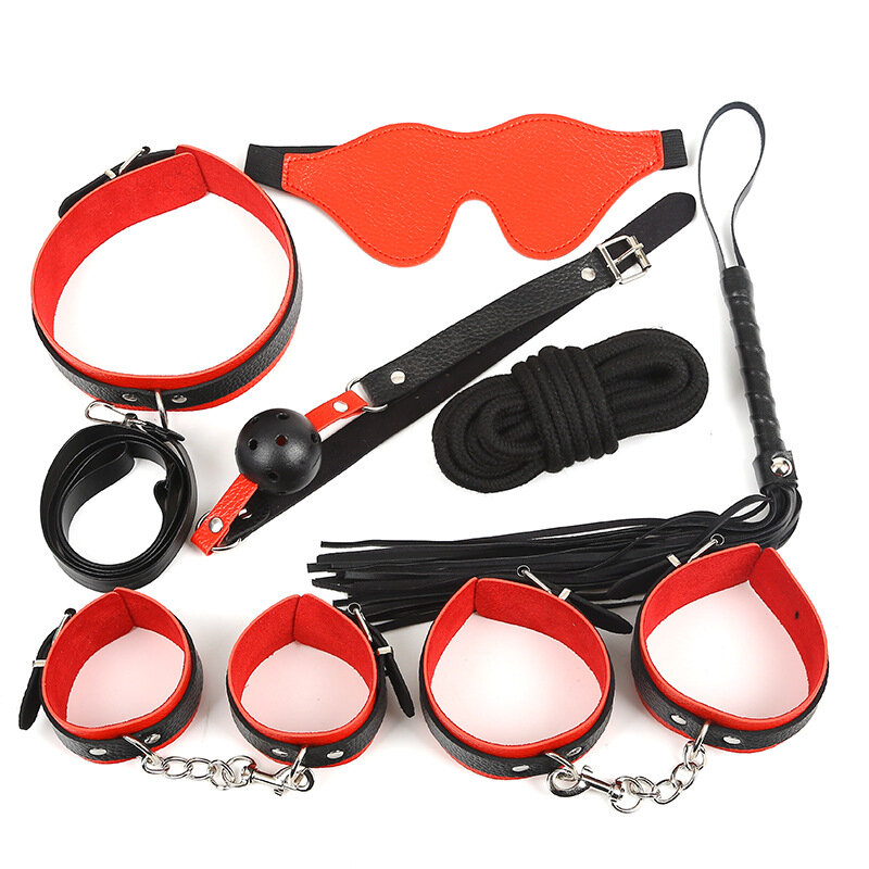 Erotic Sex Adult Products Bed Bondage Sets Handcuffs Leather Whip Rope Blindfold BDSM Kits Fetish Sex Toy For Adult Woman Couple