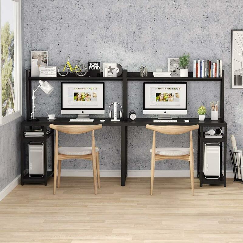 Mesa de computador de 94.5 polegadas com armários, mesa com estação de trabalho dupla, mesa para casa, escritório e estudo