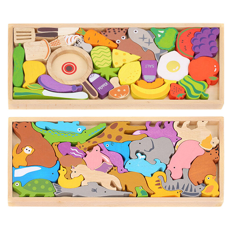 Montessori Kartun 3D Puzzle Anak-anak Teka-teki Kayu Mainan Pendidikan Anak-anak Teka-teki Jigsaw Mainan
