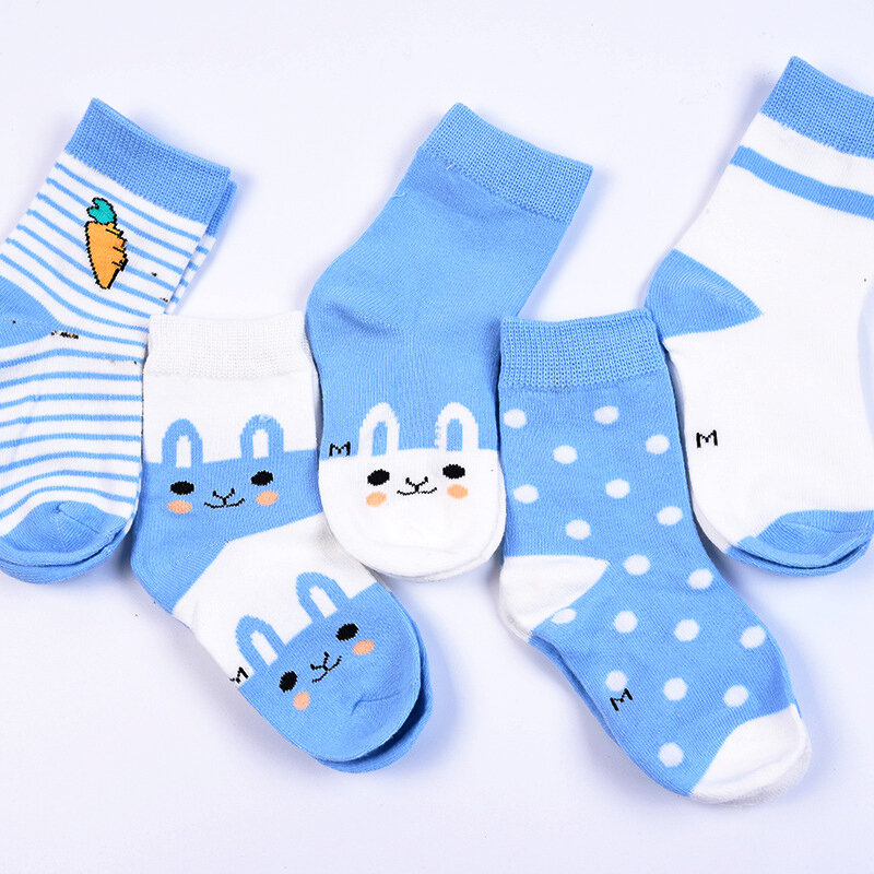 Chaussettes en coton pour bébé, lot de 5 paires, bleu lapin, pour garçon et fille, dessin animé carotte, mode enfants, pour nouveau-nés