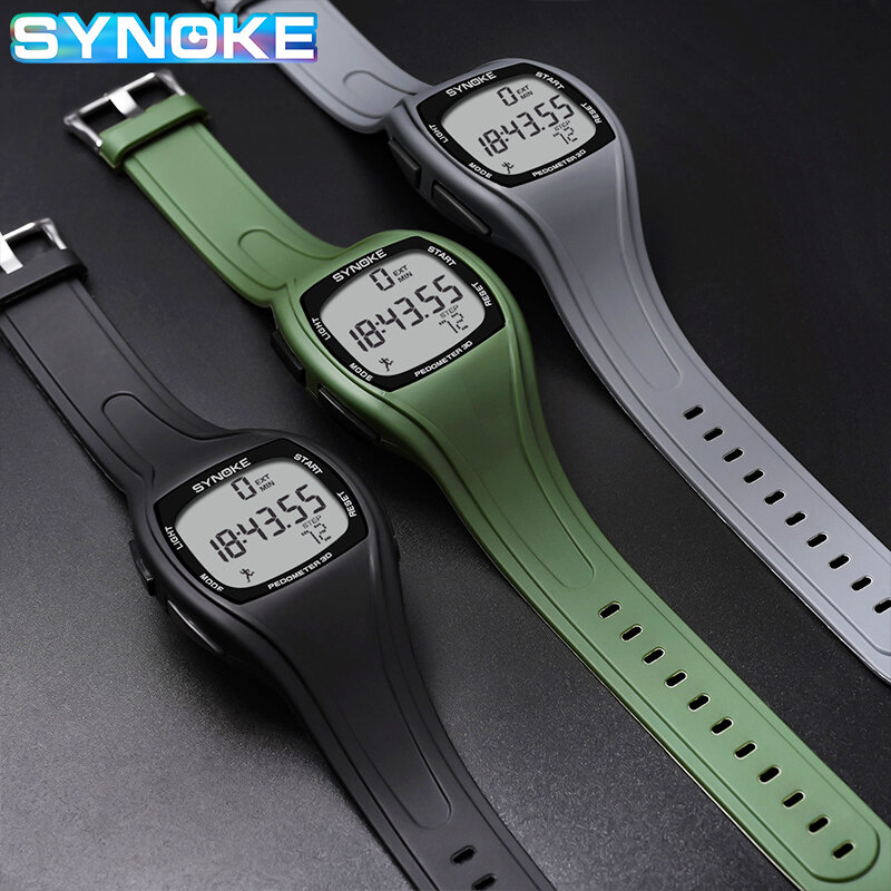 SYNOKE-relojes digitales para Hombre, pulsera deportiva militar, resistente al agua, con podómetro 3D, color negro, 9105