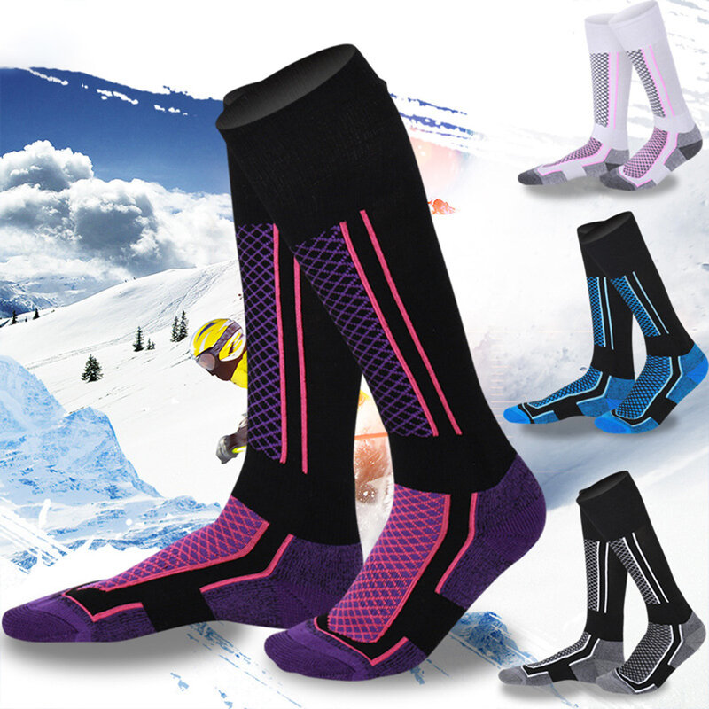 2 Buah Kaus Kaki Ski Tebal Panjang Hangat Musim Dingin Kaus Kaki Olahraga Hiking Lari Luar Ruangan untuk Wanita Pria Stoking Bersepeda Sejuk