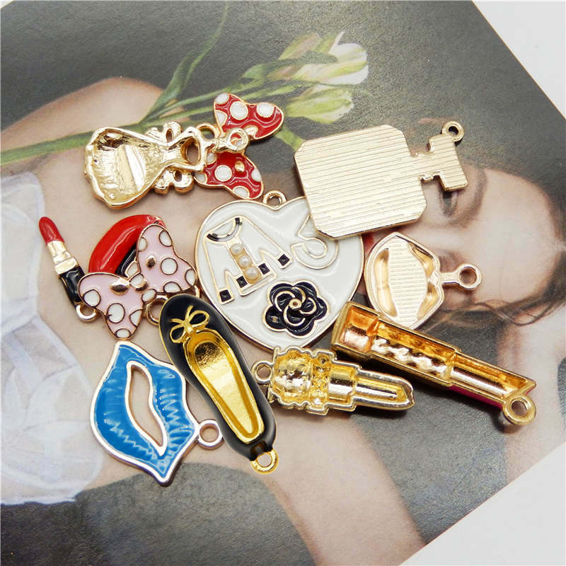 Juta wang pingentes de esmalte 12 peças, liga misturada de lábios, batom para meninas, sapatos, colar pingente, pulseira, acessórios de fabricação de joias