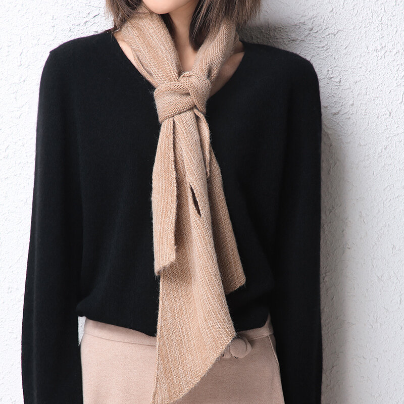 MERRILAMB-따뜻한 캐시미어 스카프 여성 니트 삼각형 스카프, 단색, 패션 턱받이 목도리, 겨울