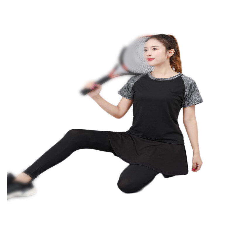 Falso dois pieces tênis cortado calças mulheres aptidão correndo yoga leggings badminton saia roupas de treino