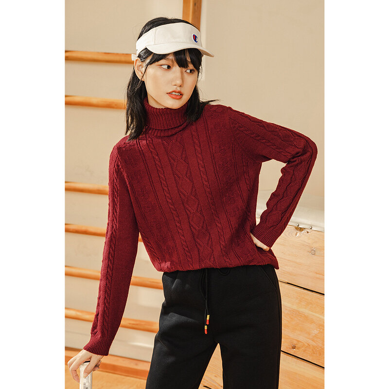 INMAN-suéter de cuello alto para mujer, Jersey de punto minimalista, informal, con hombros caídos, Retro, rojo o Beige, Otoño e Invierno