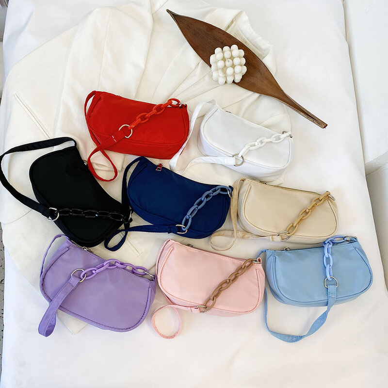 Moda damska nylonowe małe torebki na co dzień proste codzienne torby podróżne pod pachami kobiece torebki na ramię w jednolitym kolorze