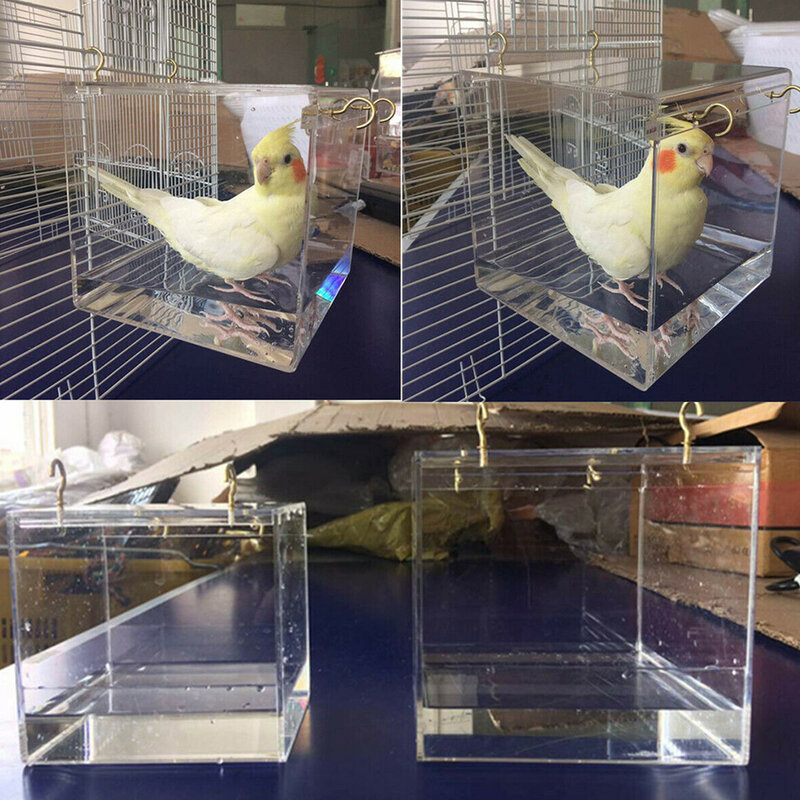 Papagaios pássaro banheira transparente periquitos cockatiel espaçoso acrílico casa chuveiro suprimentos para animais de estimação gaiola portátil com ganchos pendurados