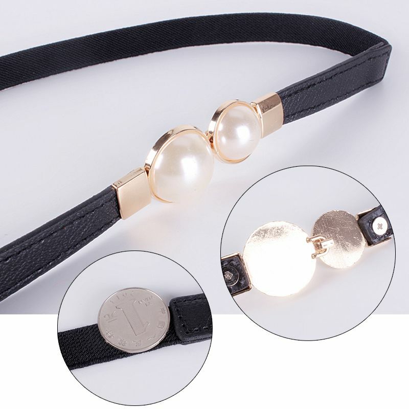2020 Women Pu Leather Temperament Vintage Pearl Fashion Casual Wild Neutral Soft Simple Pin Buckle Black Belt