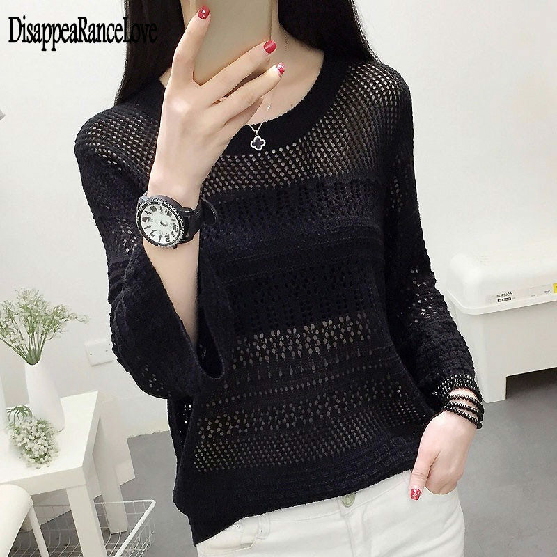 2020 Casual ladies o-neck Hollow out sweater mujer Otoño Invierno suéteres sueltos de manga larga Mujer Jumper suéter blanco