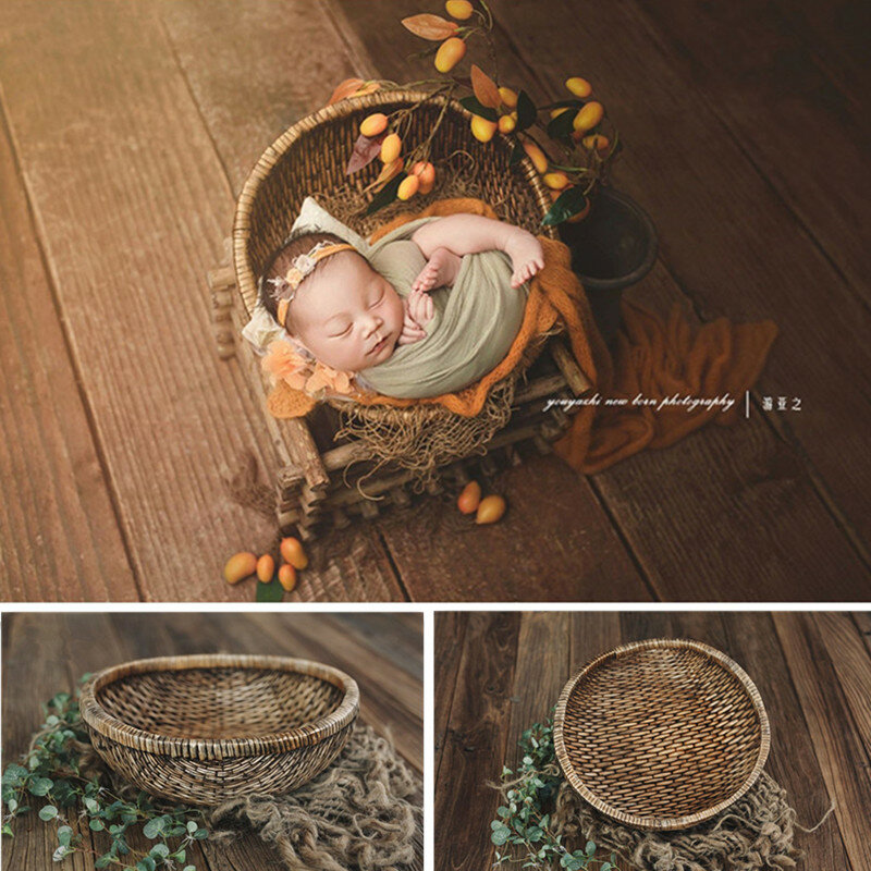 Bebê recém-nascido fotografia adereços artesanal rattan cesta do vintage prop para foto shoot menino acessórios de fundo