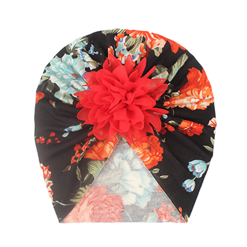 Gorro turbante con estampado para niños pequeños, a la piel suave y agradable, bonito gorro hecho a mano con flores para bebés, accesorios de decoración para fotos