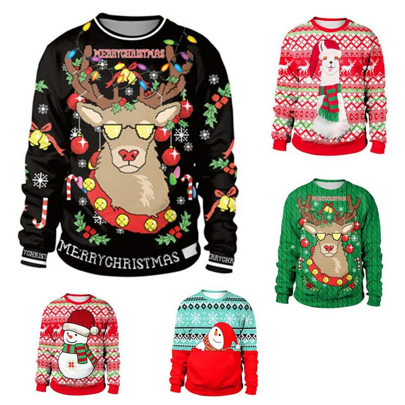 เสื้อกันหนาวคริสต์มาสน่าเกลียด Snowman สำหรับของขวัญ Santa Reindeer เสื้อกันหนาวสตรี Mens 3D เสื้อและเสื้อกั...