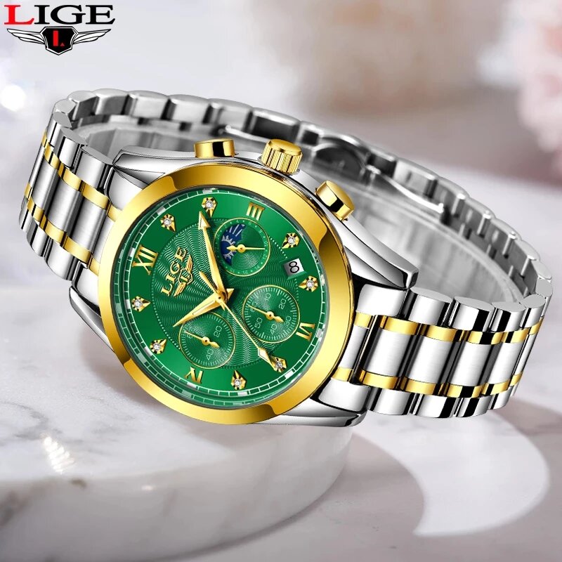 LIGE-reloj de cuarzo dorado para mujer, nuevo accesorio de pulsera de lujo, de negocios, con caja, 2020
