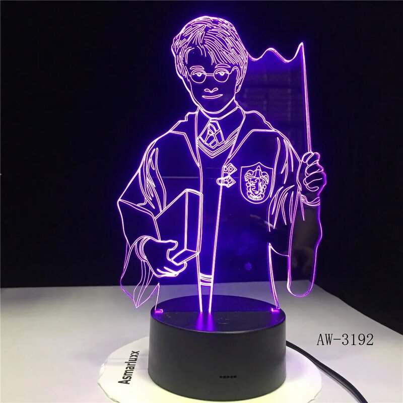 Lâmpada led colorida 3d em acrílico para crianças, luminária usb com 7 cores e pilha aa para halloween