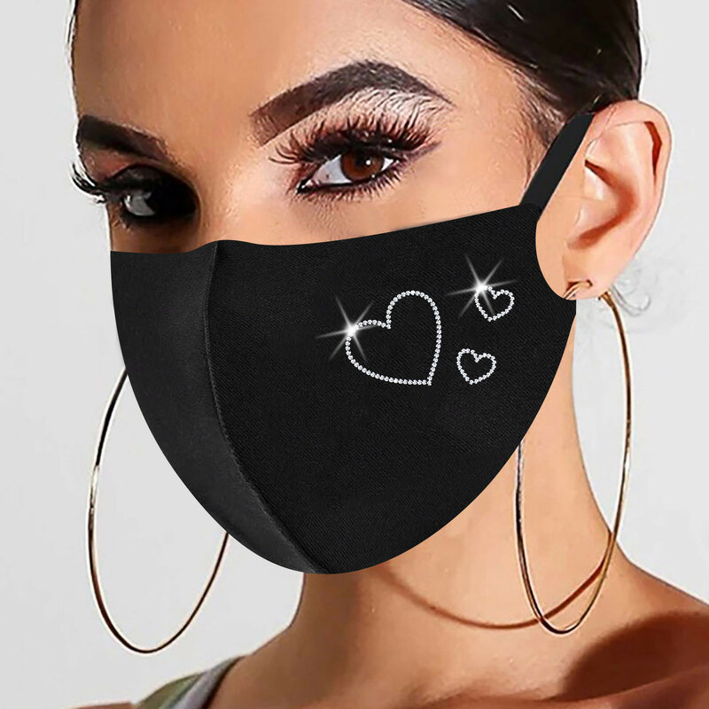 1pcブラッククリスマスマスク女性のためのファッショナブルなホットダイヤモンド印刷マスク綿フェイスマスク маски от вирусов ドロップシッピング