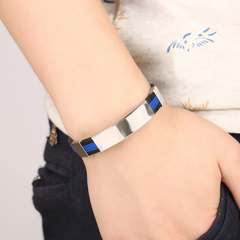 Bracelet personnalisé en Silicone pour femmes et hommes, en acier inoxydable, avec nom et Date, Logo personnalisé, bijoux de Couple, cadeau
