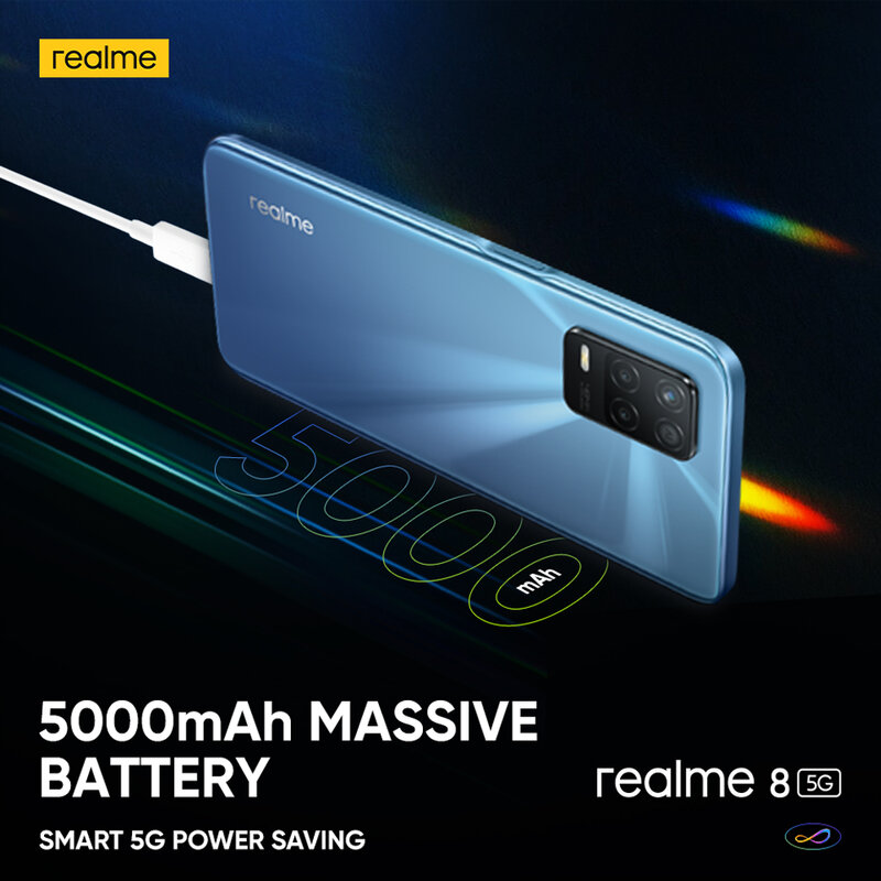 Realme 8 5G Russische Version NFC Dimensity 700 90Hz Display Smartphone 5000mAh 48MP Triple Kamera 4GB 64GB