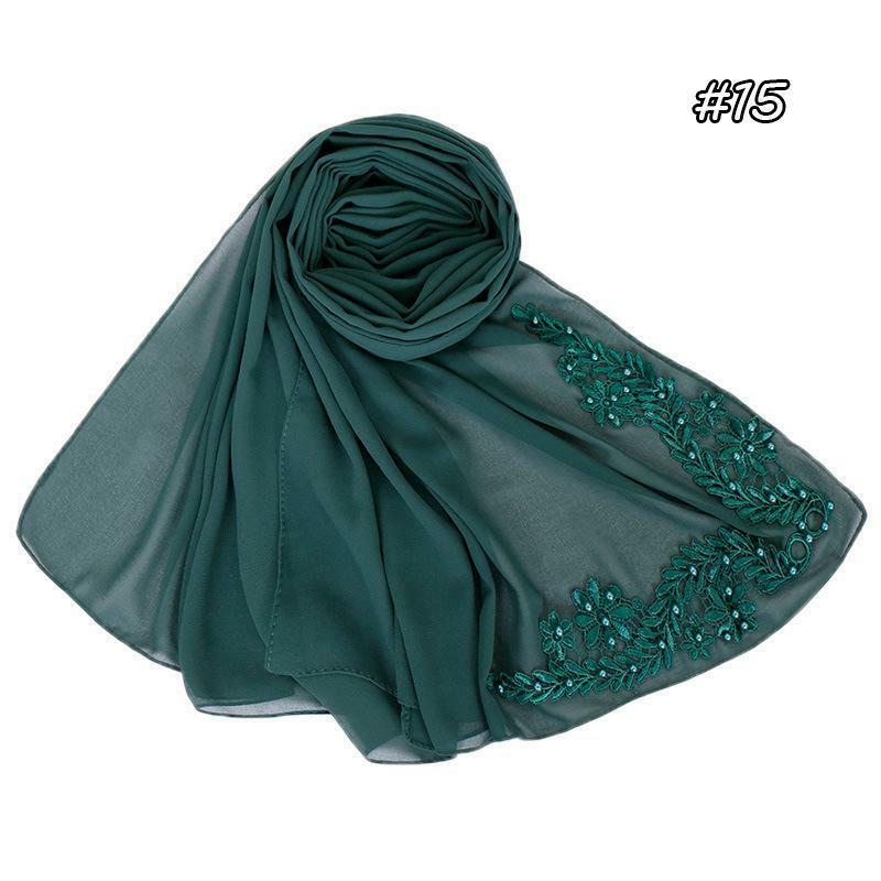 Шифоновая шаль-платок, палантин, банданы, мусульманский хиджаб, высокое качество, повязка на голову, вышивка, 180 см * 70 см