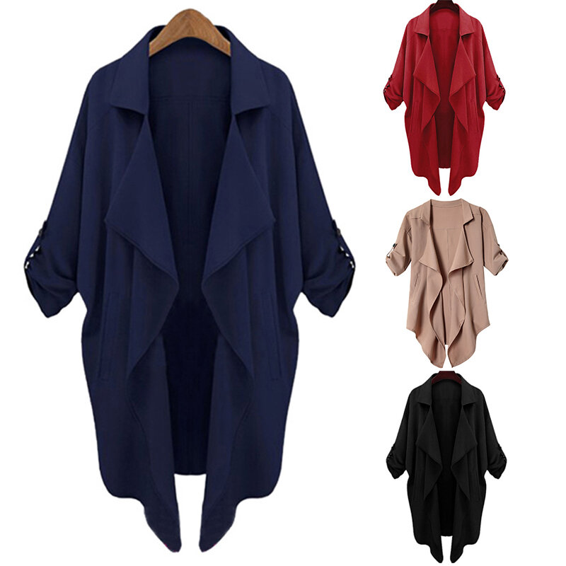 Chaqueta de abrigo informal para mujer, Blazer sencillo, a la moda, con mangas plegables