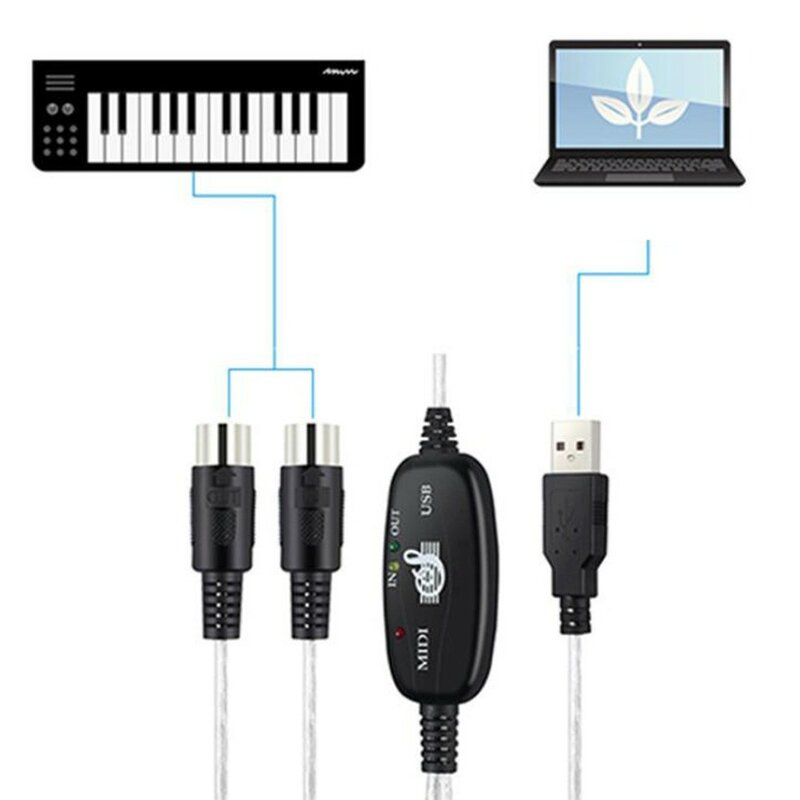 USB w-konwerter kabla interfejsu MIDI do komputera klawiatura muzyczna przewód adapterowy dla XP/VISTA/IMAC/widow7 systemów operacyjnych 2021 nowy