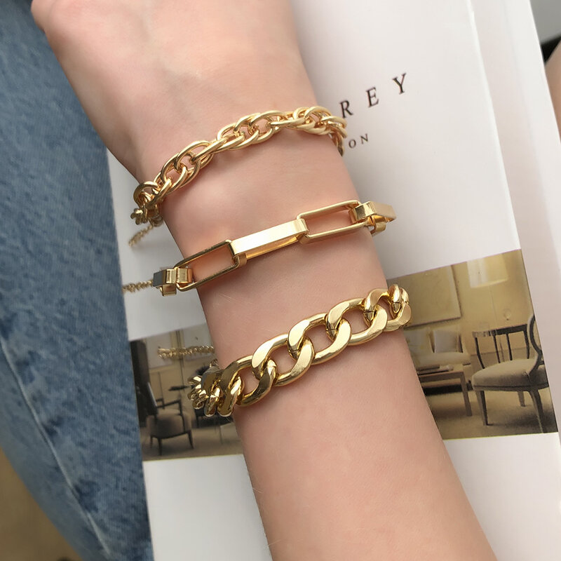 Punk Bracelet Set Women European and American Exaggerated Chain Bracelet Ins Simple Bracelet Alloy Trendy Bracelet His and Hers