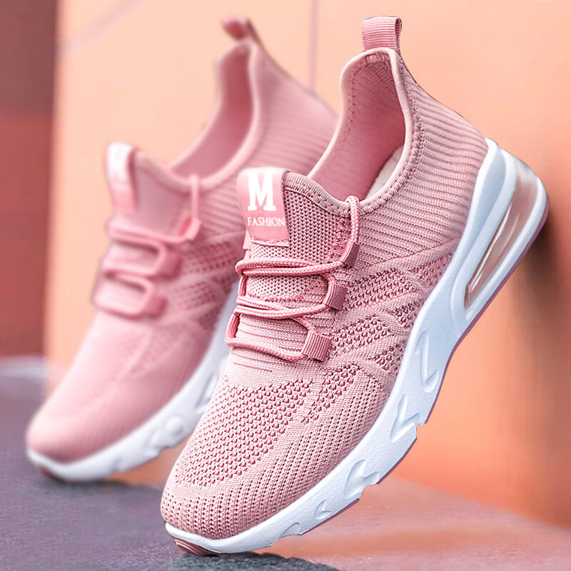 Scarpe da corsa scarpe sportive da donna leggere scarpe da donna con lacci traspiranti scarpe da allenamento con cuscino d'aria Sneakers rosa
