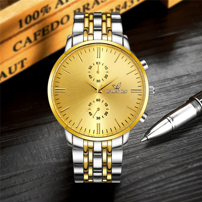 Männer Uhren Neue ORLANDO Mode Quarzuhr männer Silber Gold Überzogene Edelstahl Armbanduhr Masculino Relogio Drop Verschiffen