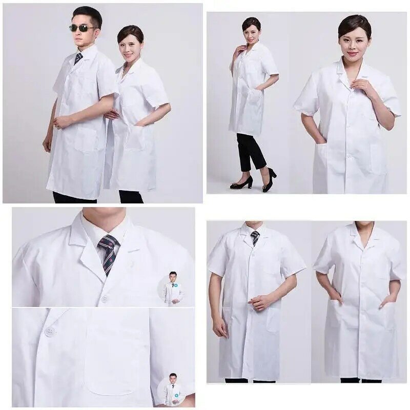ฤดูร้อน Unisex White Lab Coat สั้นแขนยาวชุดทำงานสวมใส่หมอพยาบาลเสื้อผ้า NYZ Shop