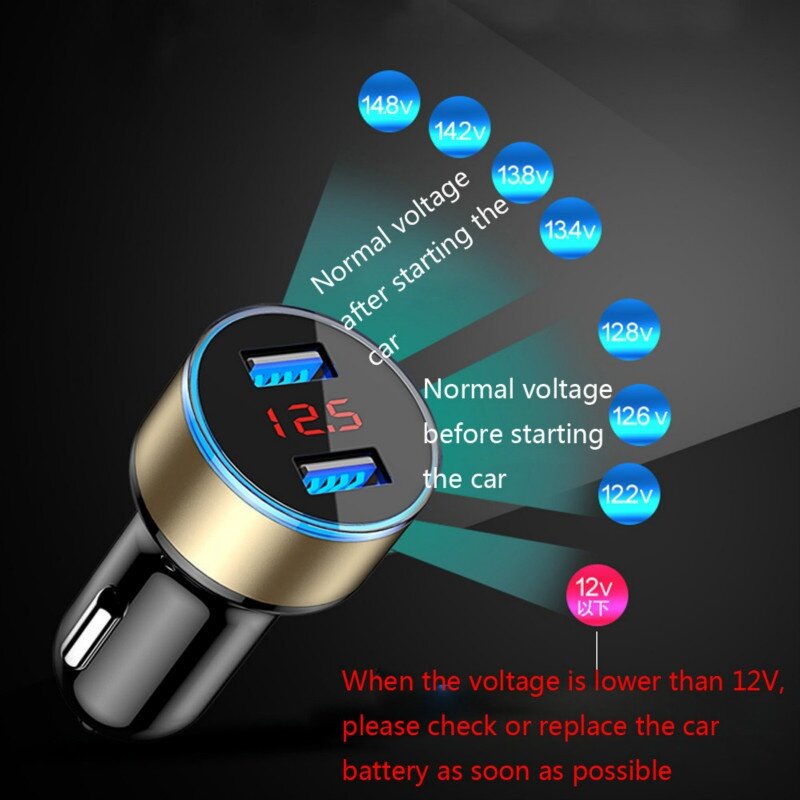 자동차 충전기 듀얼 USB QC 3.0 어댑터 담배 라이터 LED 전압계 모든 유형의 휴대 전화 충전기 스마트 듀얼 USB 충전