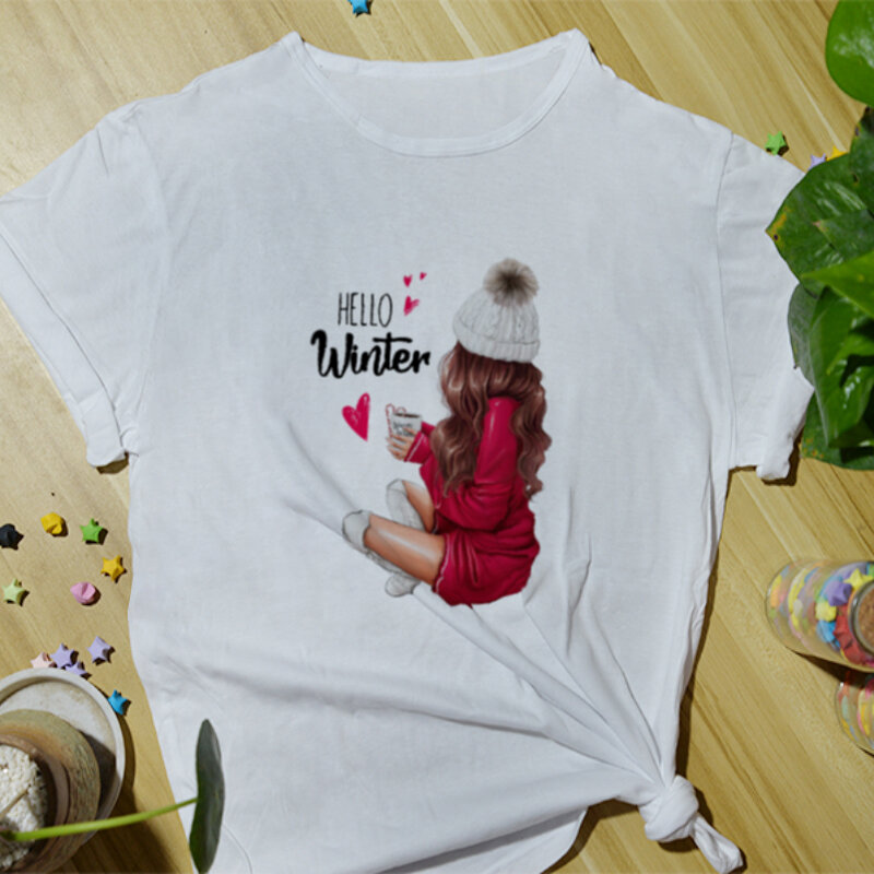 Camisa de algodão feminina de verão, camiseta casual, moderna, top, estampa engraçada, desenho animado, fofa, diária, básica, manga curta, gola redonda, camisas para mulheres