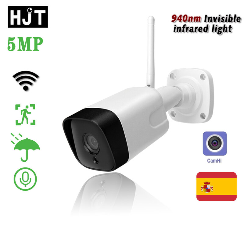 HJT-cámara IP de 5MP con WIFI y visión nocturna luz IR de 940nm, detección de movimiento humano, cámara de seguridad de Audio bidireccional, tarjeta TF inalámbrica para exteriores