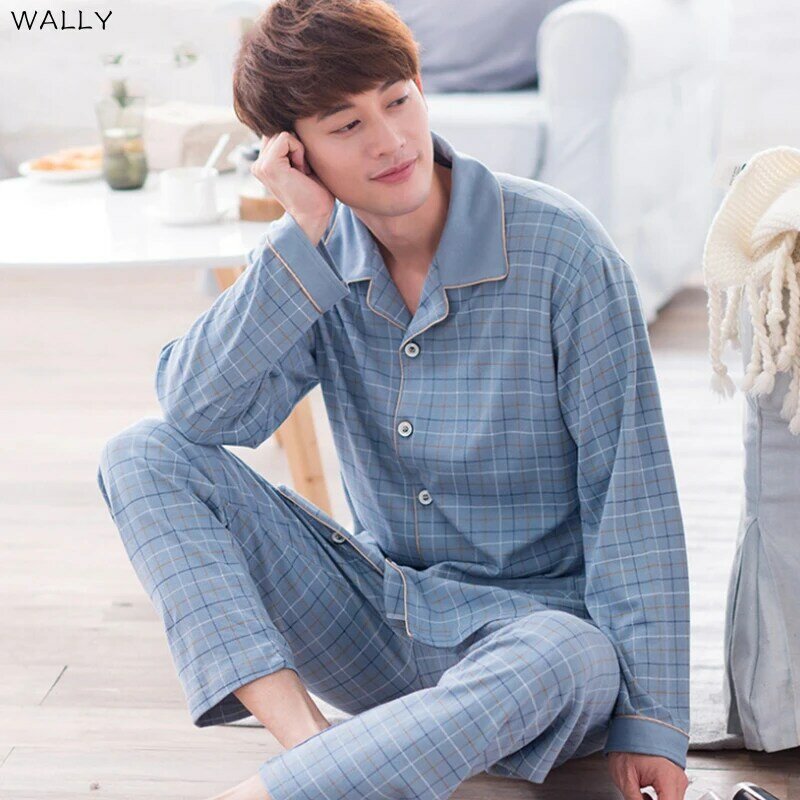 2021 verão casual listrado algodão conjuntos de pijama para homens manga curta calças compridas pijamas masculino homewear lounge wear roupas