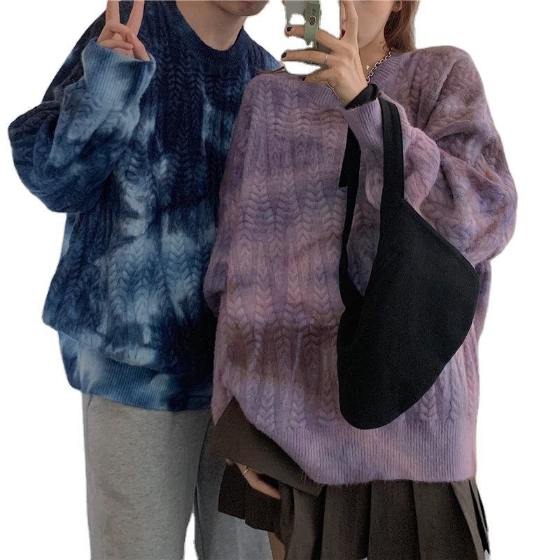 Suéter Harajuku Gengar para hombre y mujer, ropa de calle de Hip-Hop, teñido anudado, cuello redondo, informal, de gran tamaño, a la moda, para pareja