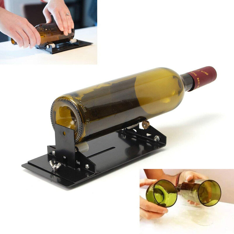 Cortador de botellas de vidrio, máquina cortadora de botellas DIY ajustable de acero inoxidable para botellas de vino y cerveza cuadradas y redondas