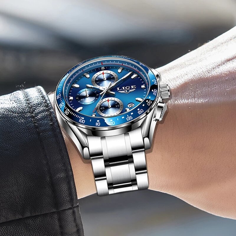 2021腕時計メンズ高級ligeトップブランドビッグダイヤル腕時計メンズ防水クォーツ腕時計スポーツクロノグラフ時計レロジオmasculino