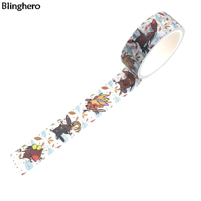 Клейкие ленты для рукоделия Blinghero, с забавными животными, 15 мм х 5 м, лента с рисунками, клейкая лента, забавные канцелярские принадлежности, клейкая лента, малярная лента BH0138