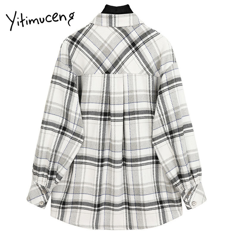Yitimuceng Plaid 2 Pieces Blouse Women Button Up Shirts Loose New Spring 2021 Long Sleeve Turn-down Collar Single Breasted Tops