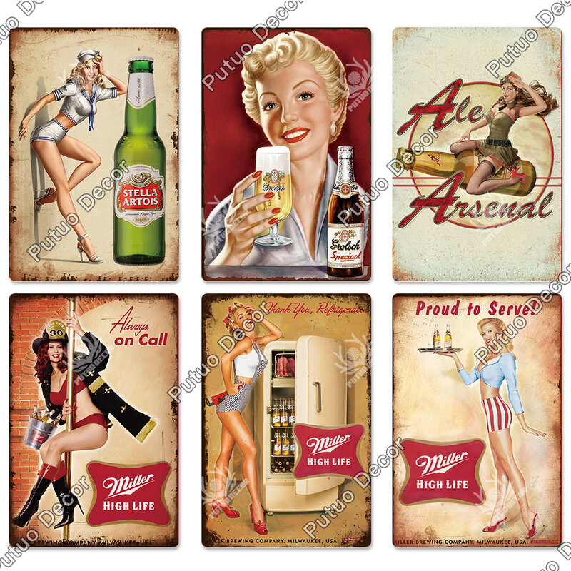 Putuo Decor Pin Up Girl Metall Zeichen Plaque Metall Vintage Bier Zinn Zeichen Poster Wand Dekor für Bar Pub Club mann Cave Dekoration