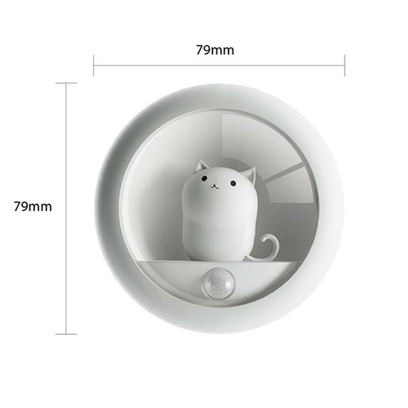 PIR LED Motion Sensor Cat Night Light Cupboard Wardrobe Bed Wireless With Adhesive Sticker Closet Stairs Kitchen Wall Lamp