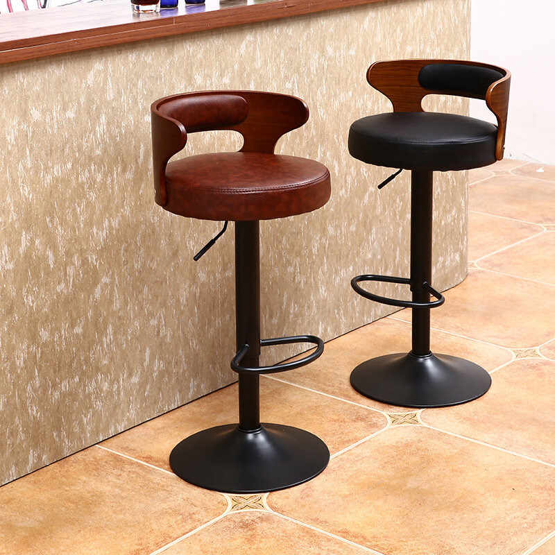 2Pcs Nordic Modern Bar Stools Solid Wood Backrest Lifting Rotating High Stools Home Cashier Bar Negotiation Chair Furniture