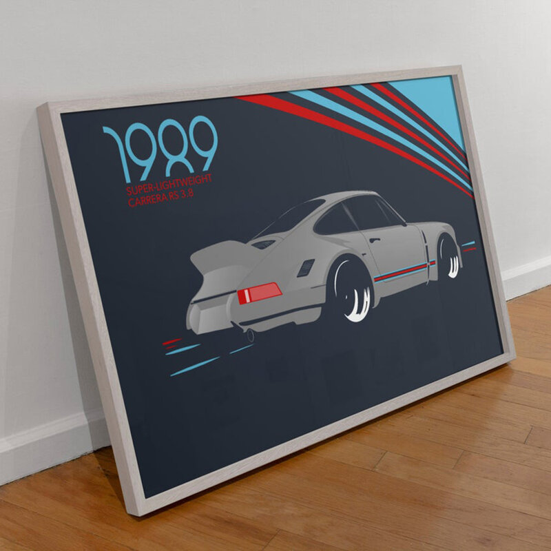 Mobil Belakang Super Ringan 3.8 1989 Poster Mobil Balap Antik Cetak Di Atas Kanvas Lukisan Dekorasi Rumah Gambar Dinding untuk Ruang Tamu