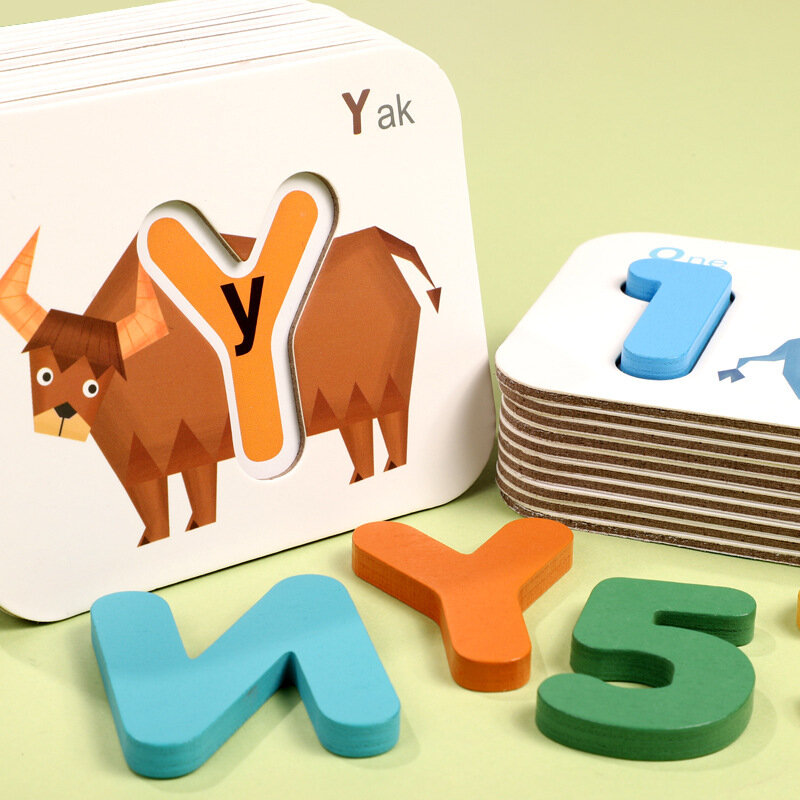 Bébé enfants numéro Alphabet cartes Match Puzzle jeu en bois lettre numérique dessin animé Animal enfants jouet début apprentissage aides cadeau
