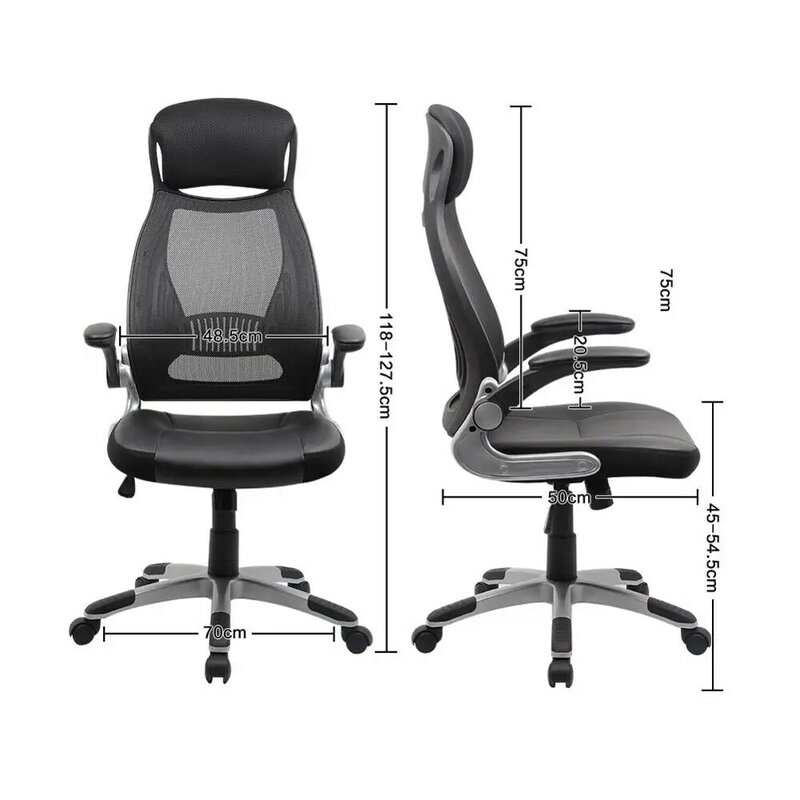 Chaise d'ordinateur de bureau pivotante en maille avec appuie-tête fauteuil de direction mécanisme ergonomique réglable en hauteur synchronisé, noir