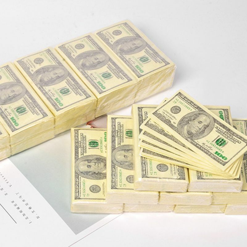 10 folhas/pacote engraçado dólar padrão tecido papel toalha descartável de madeira pura portátil dinheiro guardanapo lenço festa utensílios de mesa