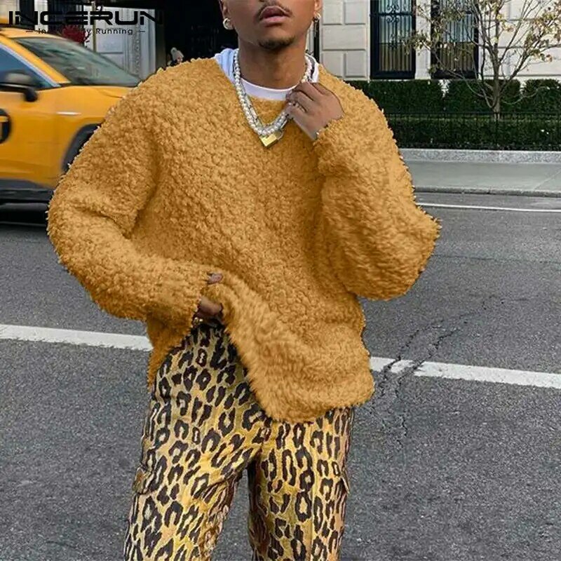 Stilvolle Männer Amerikanischen Stil Alle-spiel Einfache Komfortable Plüsch Freizeit Streetwear Lose Pullover Pullover S-5XL INCERUN Tops 2022
