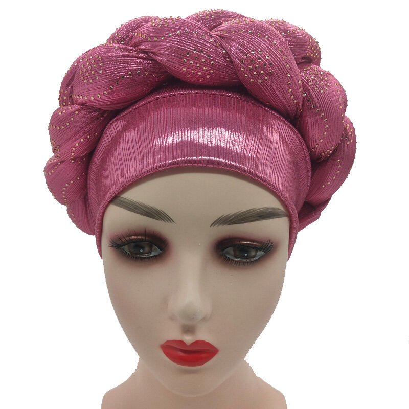 2021ใหม่ Rhinestone Turban Africain Femme Glitter ยืดหยุ่นมุสลิม Hijab Bonnet ผู้หญิงหัว Wraps Braids Turbante