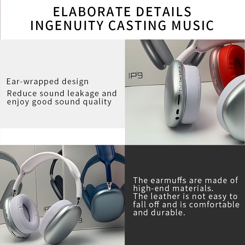 Auriculares inalámbricos P9 con Bluetooth 5,0, dispositivo con micrófono y cancelación de ruido, estéreo, para iOS, Android, 3,5mm, AUX/FM/tarjeta